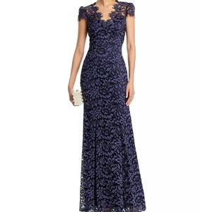 Eliza J Scalloped-Edge Lace Gown, Navy color, Size 4